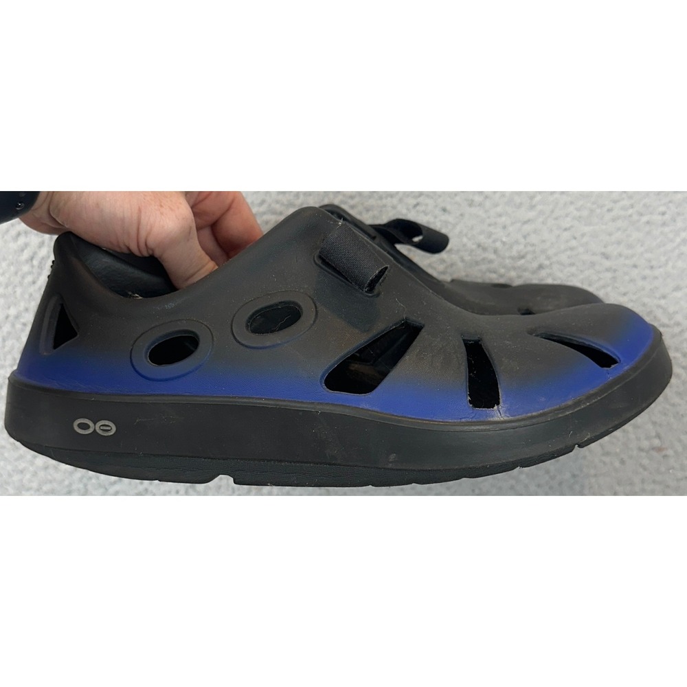 OOFOS Recovery Shoes Mens 11 OOcloog Black Blue Ombre Slip On Casual Comfort EUC